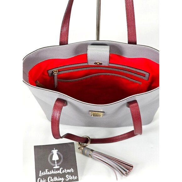 Dooney & Bourke Women's Gray Pebbled Leather Tassel Hadley Tote Bag L 1917 - Picture 15 of 16